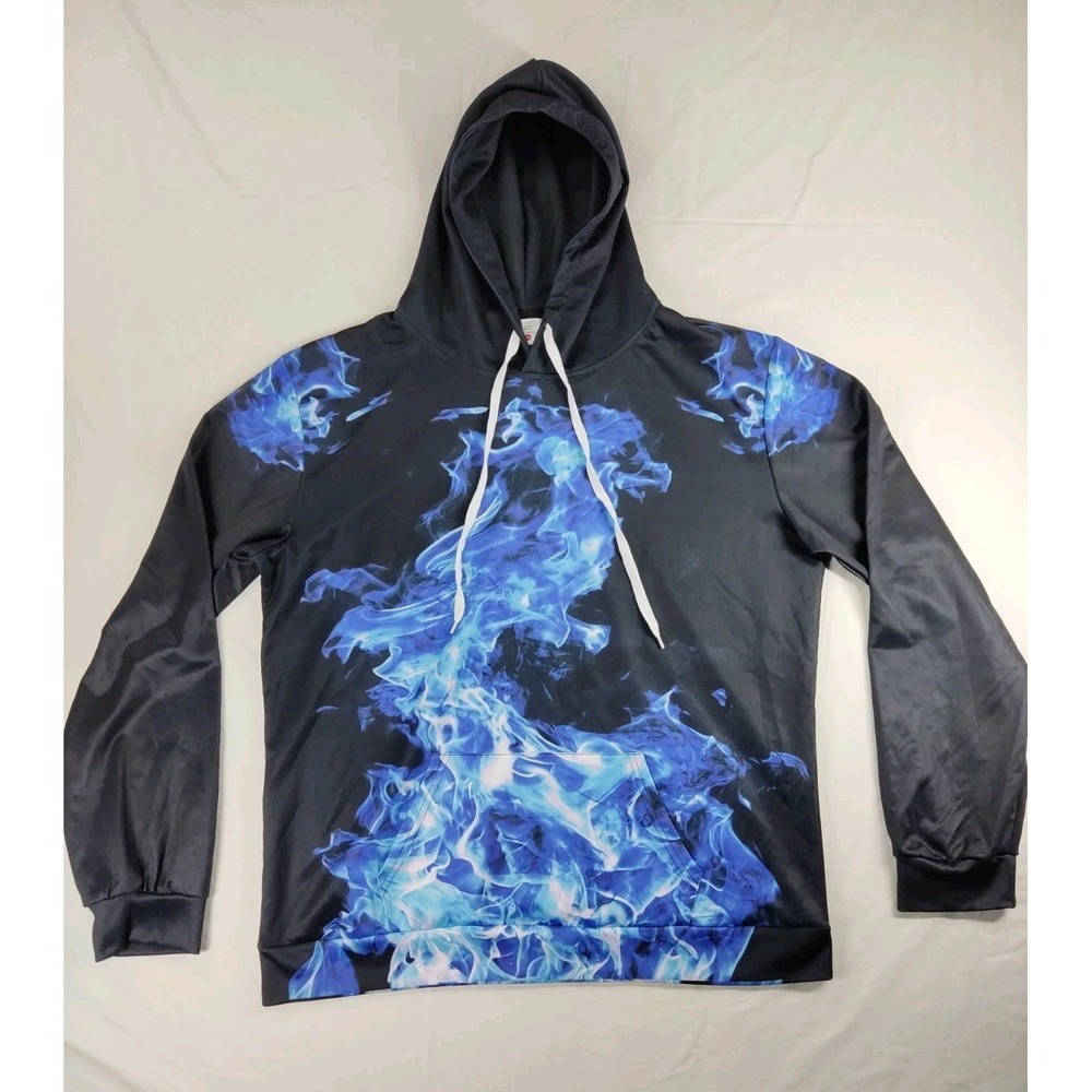 Black Hoodie with Blue Flame Graphics Size XXL